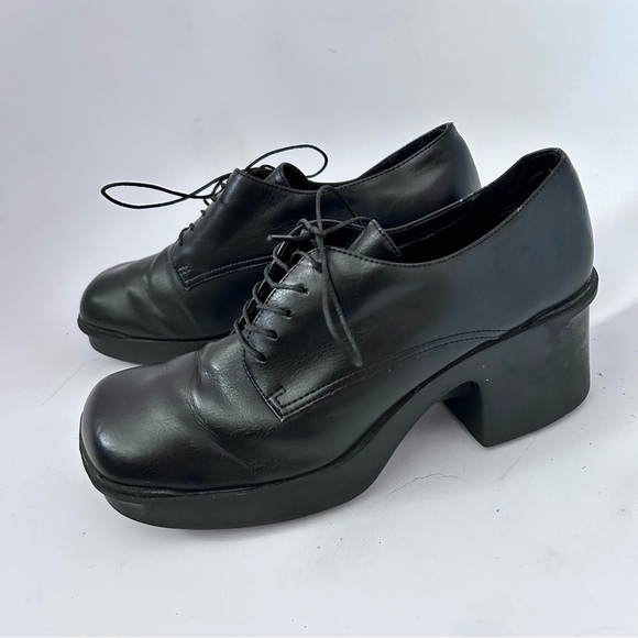 PREDICTIONS 90s Y2K Chunky Platform Heel Oxfords Size 8 Black Vegan Leather - Picture 3 of 11